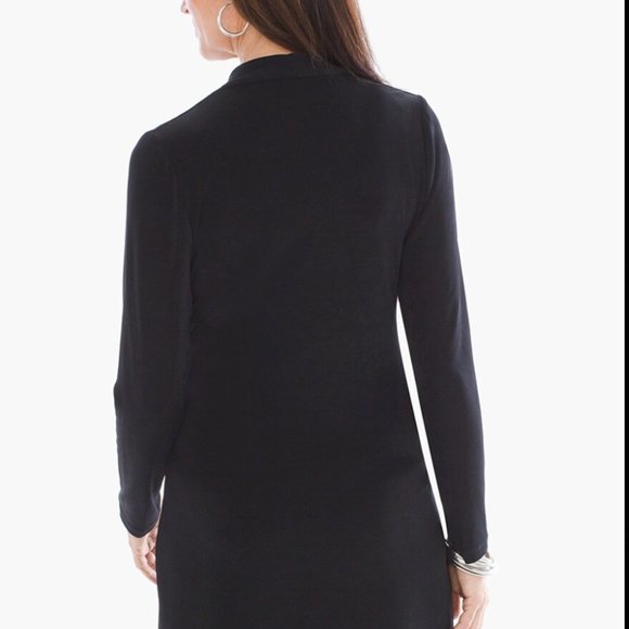 Chico's | Long Black Slinky Cardigan with Silver Clasp at Waist - Picture 7 of 16